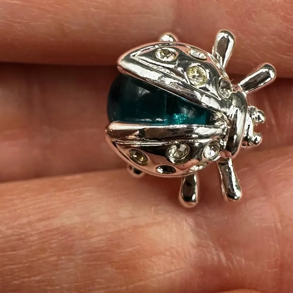 Napier LADYBUG Pin Silver tone Blue Retro Animal Bug Nature